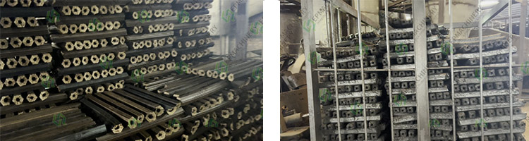 Semi-finished biomass rods before carbonization