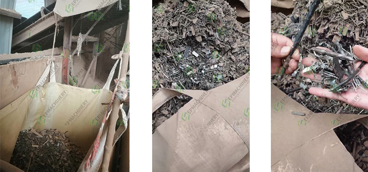 Nail waste separated from wood shredder after shredding
