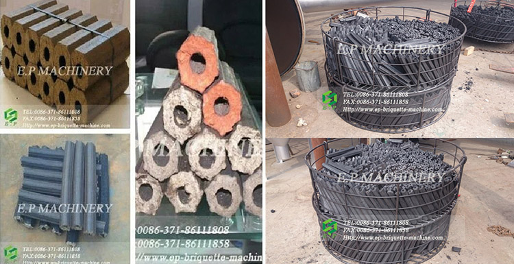 Semi-finished biomass briquettes are put into a carbonization furnace for carbonization